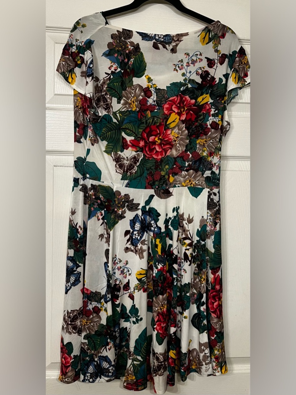 Floral Cowl Neck Fit-and-Flare Dress in Ivory and Multicolor - Picture 3 of 5